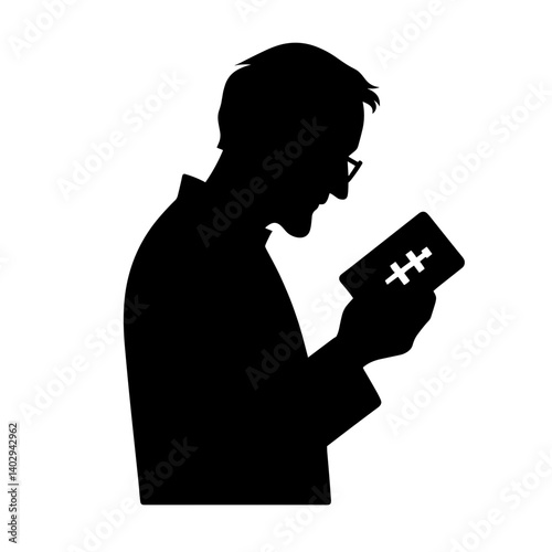 Elderly man holding prayer book silhouette illustration
