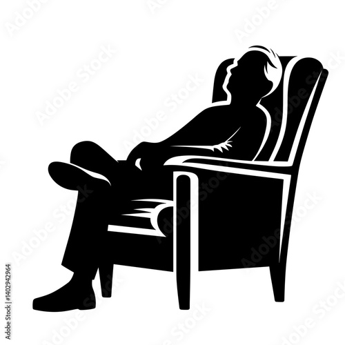 Elderly man relaxing in armchair silhouette illustration