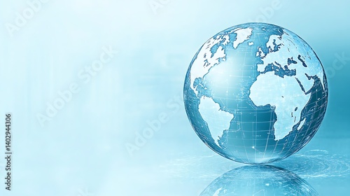 Digital Globe with Network Overlay on Blue Background, A digital globe with a network overlay on a light blue background