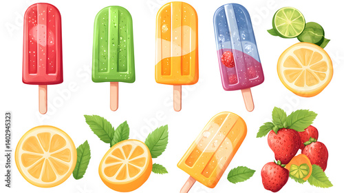 Vibrant Collection of Summer Popsicles on a White Background for Creative Projects