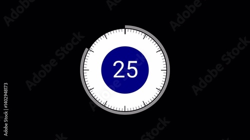 30 seconds countdown timer on transparent background, countdown timer from 30 to 0 with alpha channel.	
