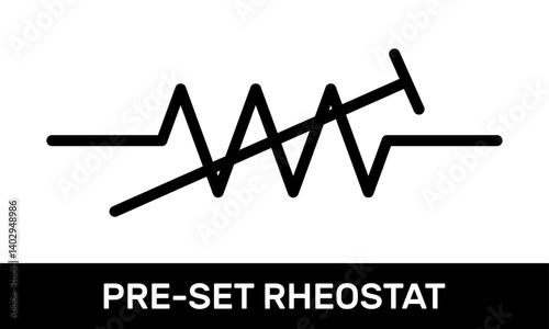 Pre-Set Rheostat or Pre-Set Resistor Icon. Zig-Zag Rheostat Symbol. ANSI or IEEE Standard Rheostat or Pre-Set Resistor Schematic Diagram