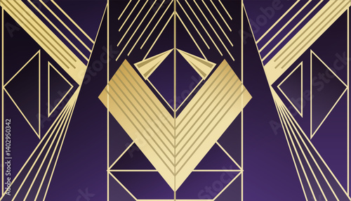Art deco interior vector background with golden stripes