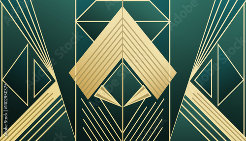 Elegant Interior Design with Art Deco Style for background with emerald tones