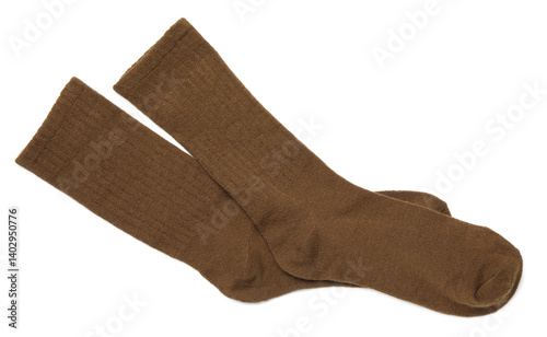 Obraz na płótnie Pair of brown socks isolated on white, top view w salonie