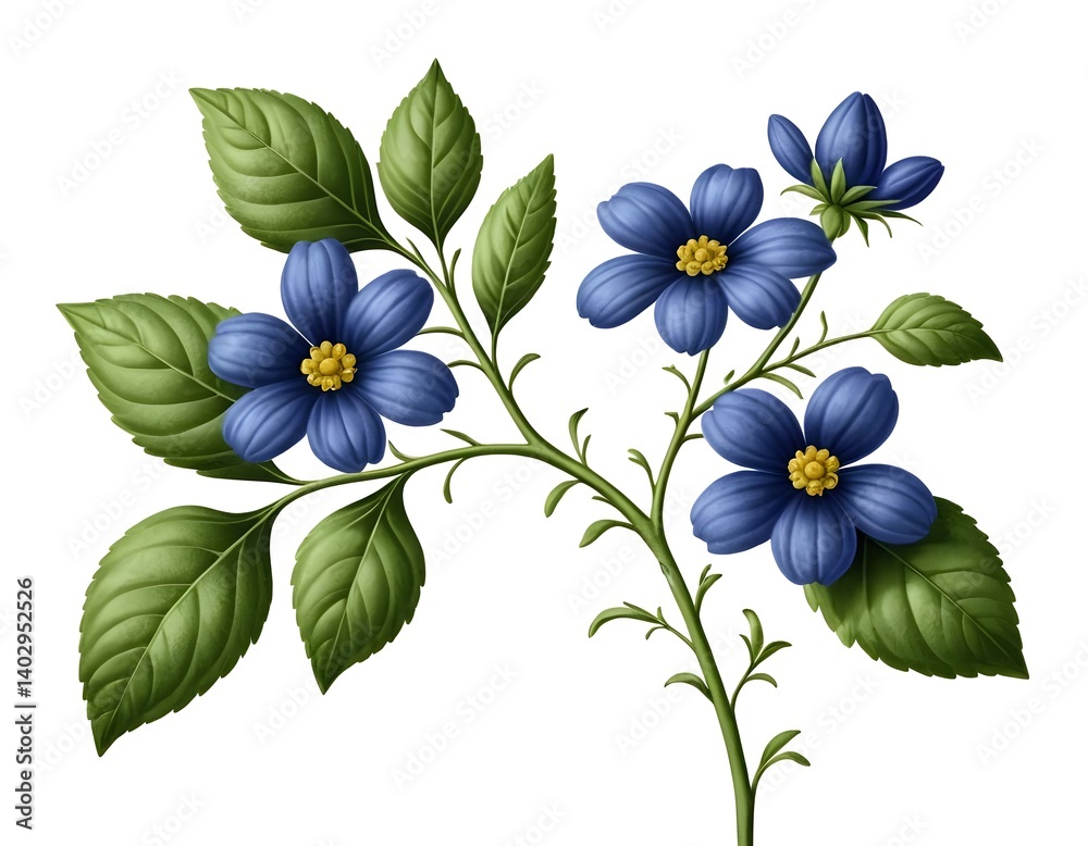 Fototapeta premium Blue Flower Branch Illustration