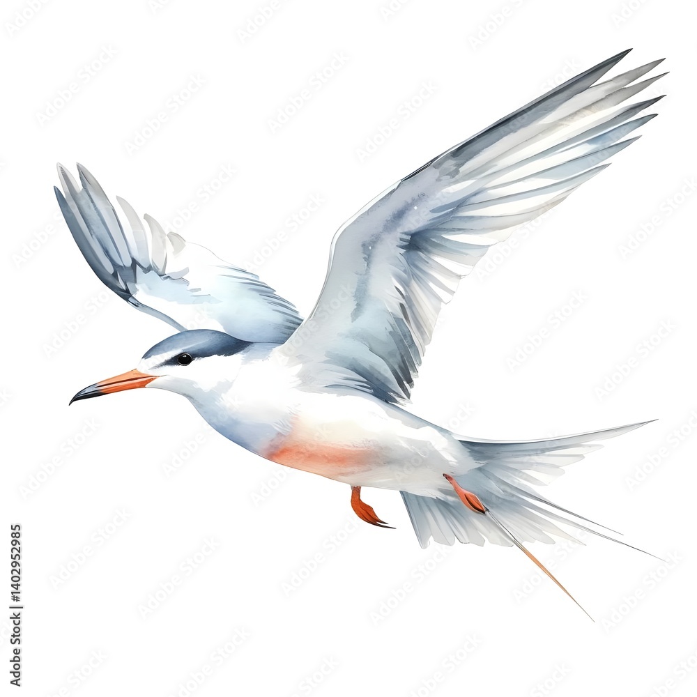Obraz premium Watercolor painting of a graceful tern in flight