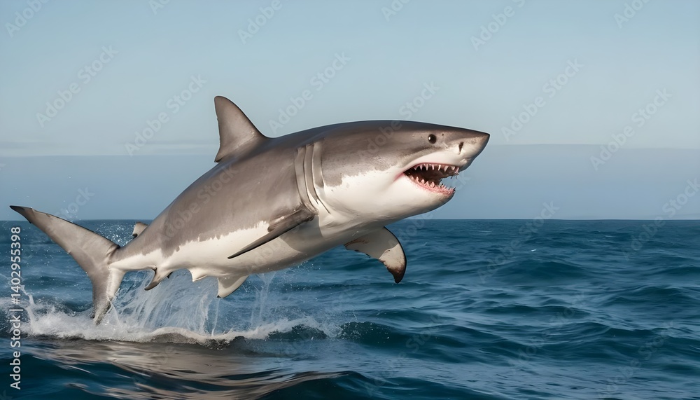 Fototapeta premium Great White Shark Leaping from the Ocean