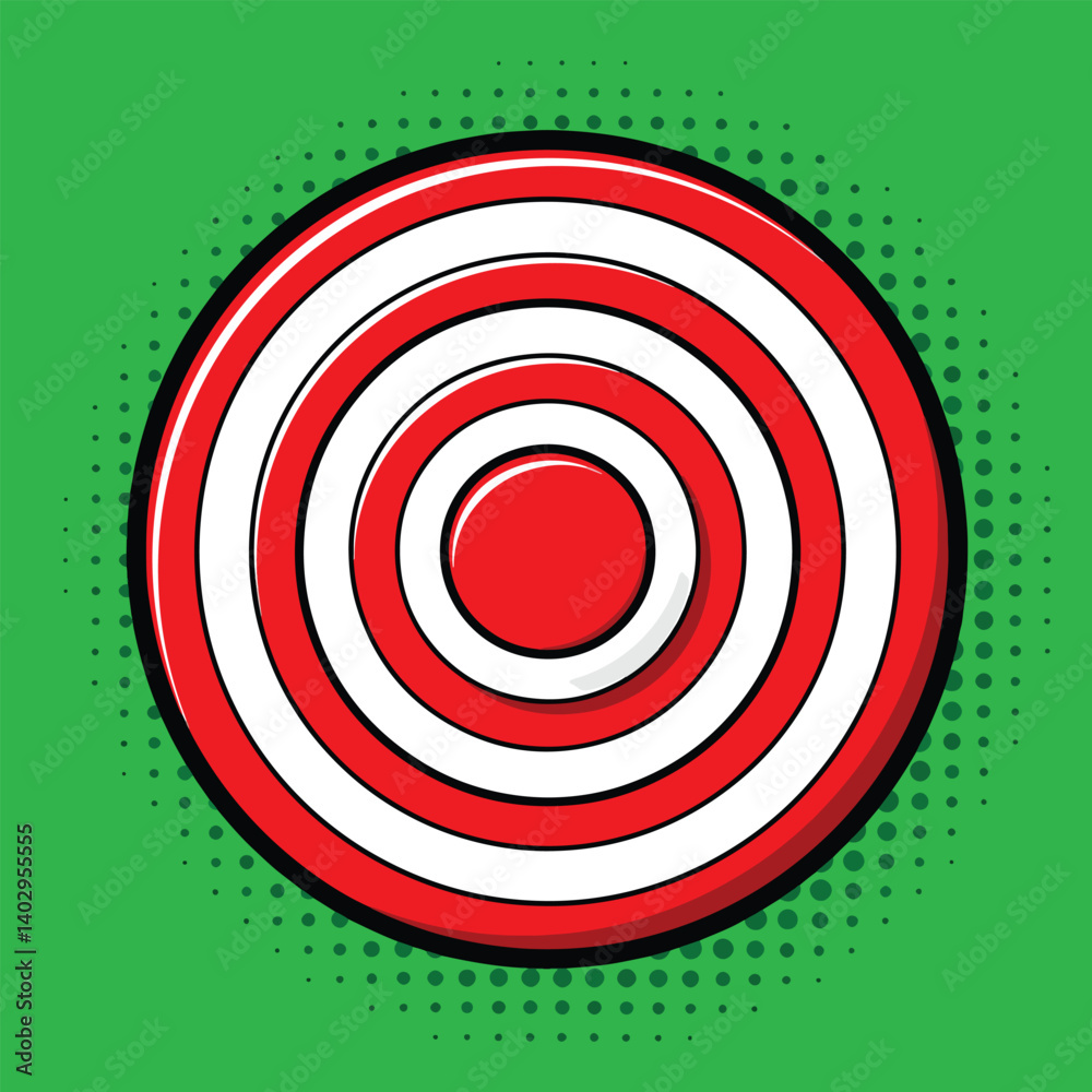 red target pop art vector with halftone dot green background, bold clean comic style