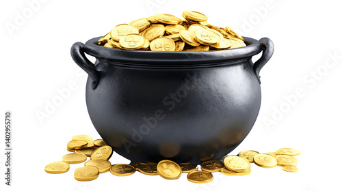 Leprechaun's Pot of Gold Glowing on White Background - St. Patrick's Day Concept