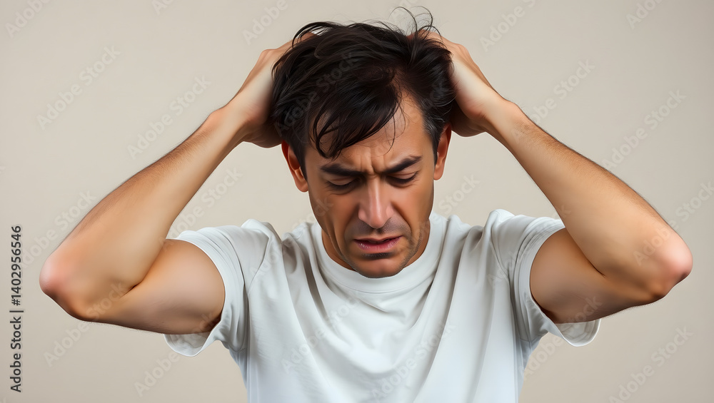 Frustrated Man, Stress, Anxiety, Worried Expression, Disheveled Hair