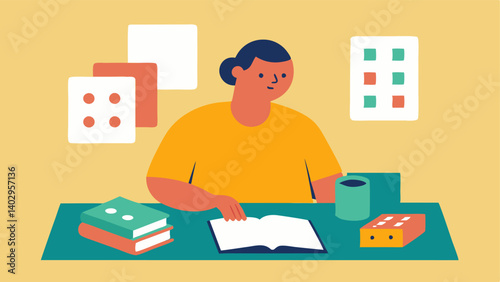 Inclusive Materials An illustration showing workshop materials including pamphlets and booklets with braille and large print laid out on a table. A participant is reviewing the