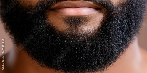 Close view of a well-groomed beard showcasing texture and detail against a neutral background