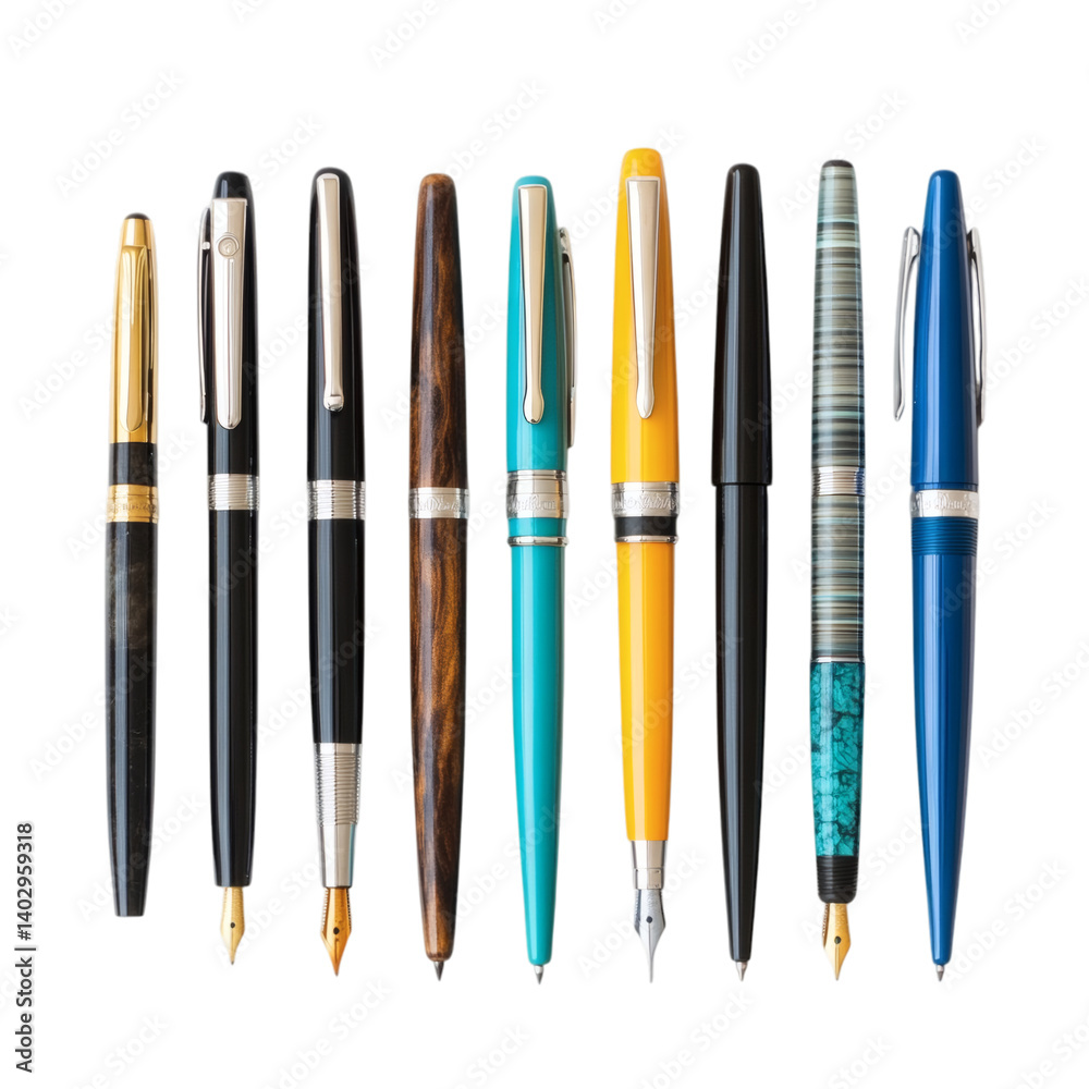 Fototapeta premium Colorful Fountain Pens in Various Designs