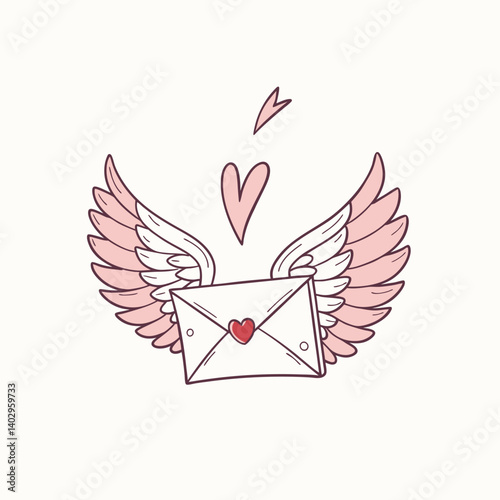 letter envelop with wings and hearts for valentine day, vector illustration with letter