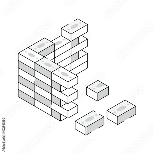 Download out premium isometric icon of brick construction