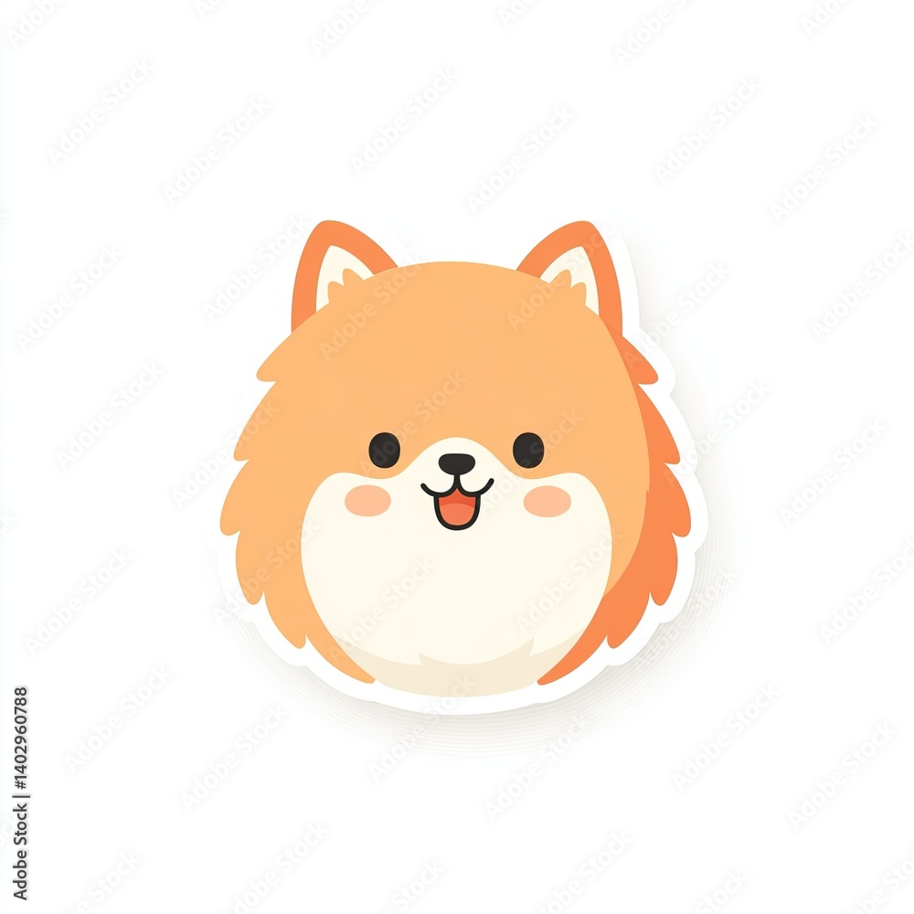 A charming cartoon illustration of a fluffy and smiling dog face A charming cartoon illustration of a fluffy and smiling dog face