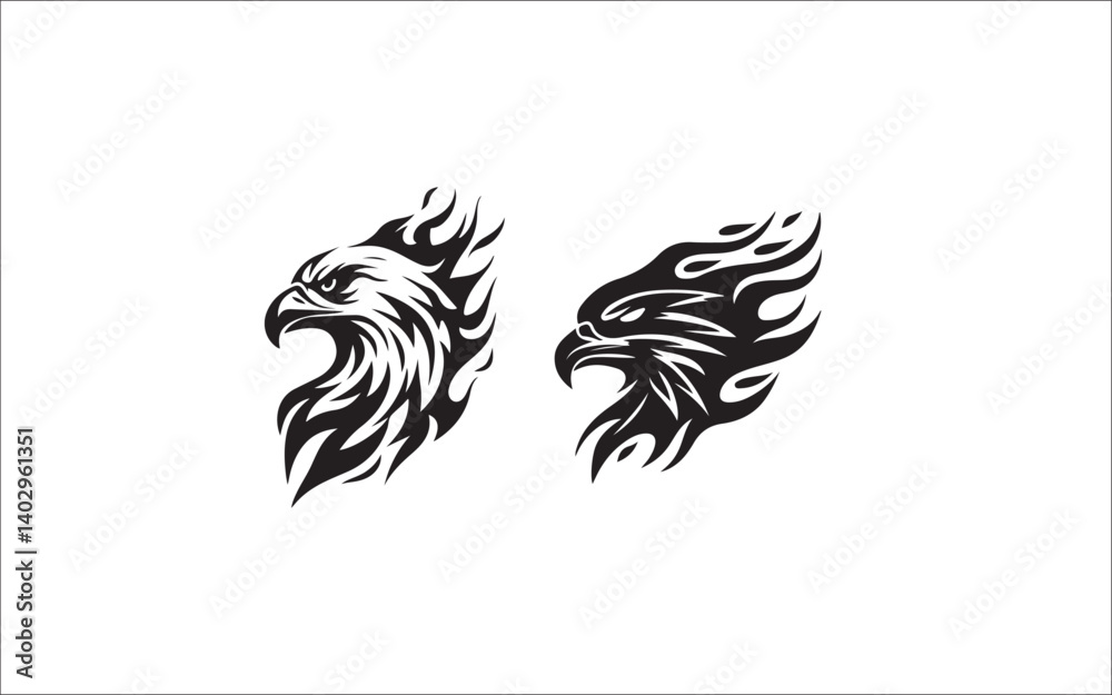 Obraz premium Eagle Silhouette Vector Icons: Flying Predator Bird Logos & Head Designs