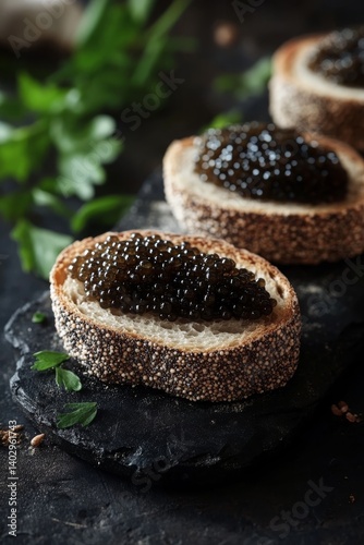 Sandwiches with caviar on the table, Generative AI,
