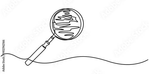 Simple continuous one line drawing of magnifying glass. Loupe or Magnifying glass in simple outline illustration. Editable line vector, One continuous line illustration Magnifying glass search symbol.