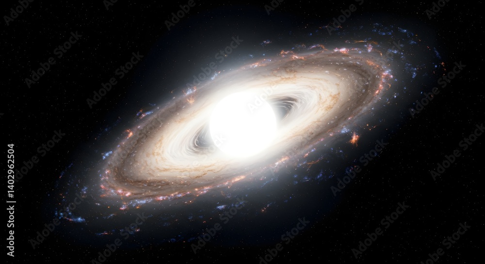 Naklejka premium Blazing Galactic Core with Radiating Arms in Deep Space