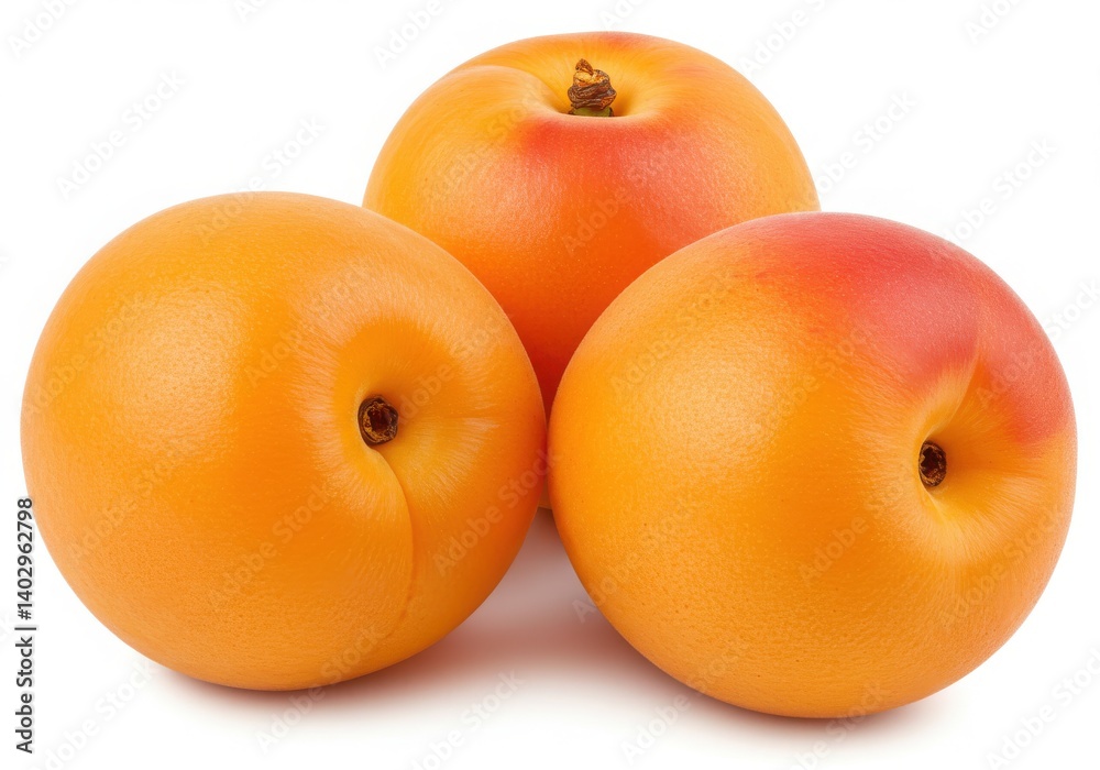 Three ripe apricots close up shot on white background Three ripe apricots close up shot on white background