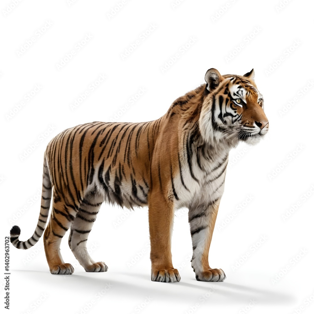 Obraz premium Majestic Bengal Tiger Standing on White Background