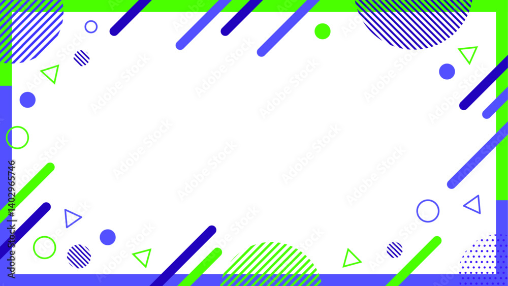 Fototapeta premium 抽象的な幾何学模様のフレーム素材 チラシ・Web・動画背景16:9サイズ 紫 青 黄緑
