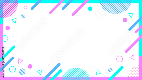 抽象的な幾何学模様のフレーム素材 チラシ・Web・動画背景16:9サイズ マゼンタ シアン 水色