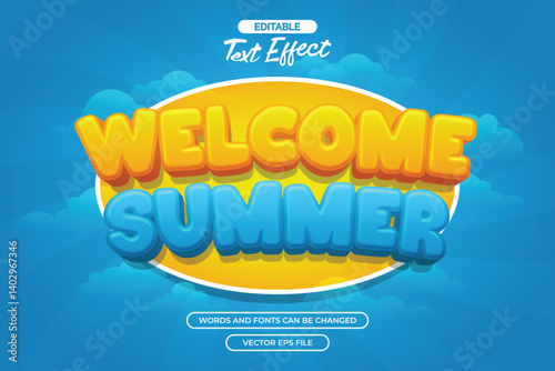 Welcome summer editable text effect with blue and yellow text