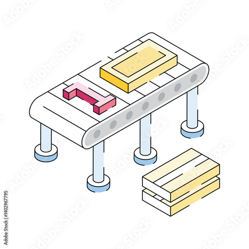 Easy to edit isometric icon showing conveyor belt
