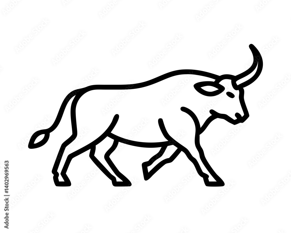 Horned cow in aggressive pose silhouette vector Horned cow in aggressive pose silhouette vector