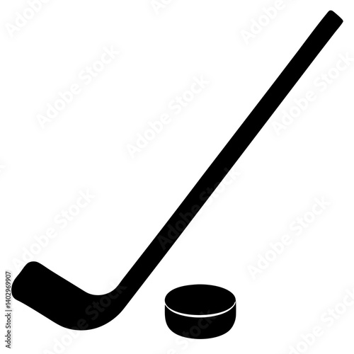 Hockey stick and puck icon, minimal silhouette vector



