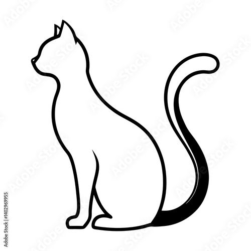 Cat with Tail Up Silhouette vector icon, simple elegant design, isolated on white background
