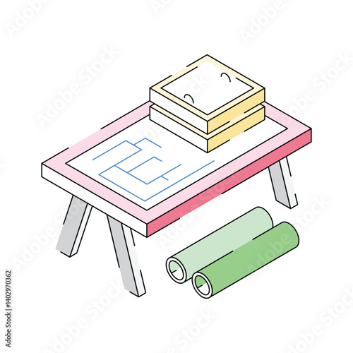 An editable icon of drafting table designed in isometric style