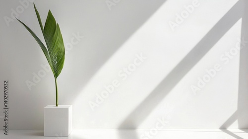 A plant in a white square planter.