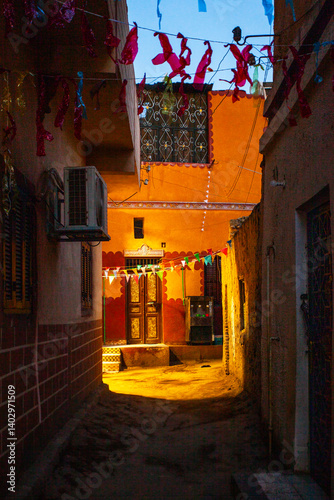 Nubian village traditional house colorful old house in  Elephantino island in Aswan Egypt