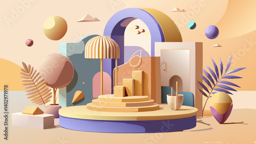 Wallpaper Mural Minimal abstract background for branding and product presentation. Beige subtle geometric on beige background. 3d rendering illustration. Clipping path of each element  Torontodigital.ca