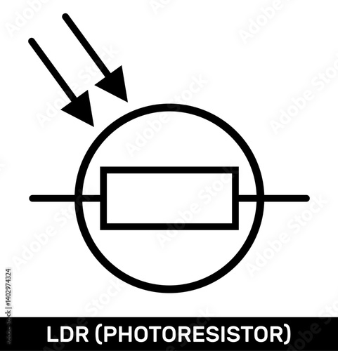 LDR or Photoresistor Icon. Rectangular LDR or Photoresistor Symbol. IEC Standard Light-Dependent Resistor or Photoresistor Schematic Diagram