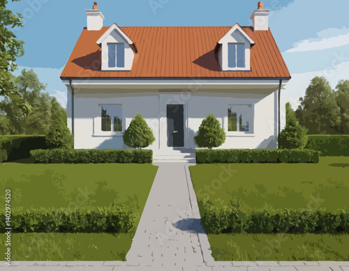 Illustration vectorielle de rendu 3D de la maison avec clés, investissement immobilier, hypothèque et location
