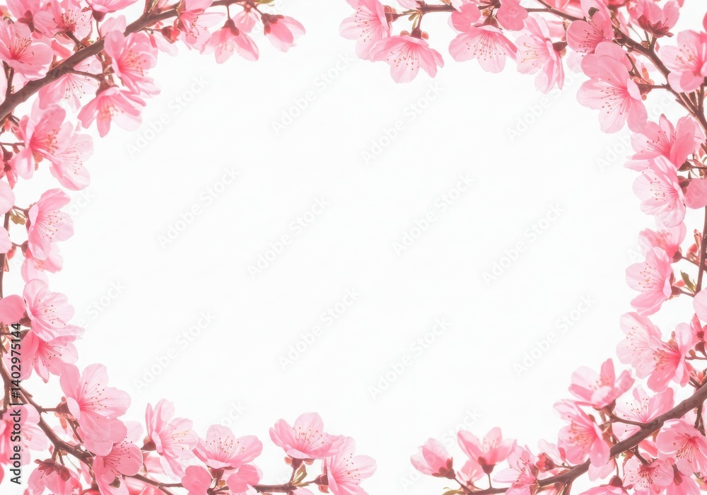Pink blossoms frame a blank space on white background Pink blossoms frame a blank space on white background