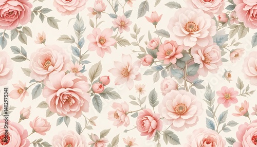 Delicate Watercolor Floral Wallpaper Seamless Pastel Rose and Peony Pattern