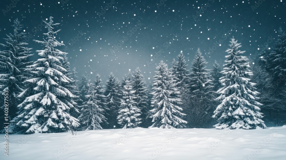Winter snow falling over a snow covered evergreen forest landscape Winter snow falling over a snow covered evergreen forest landscape