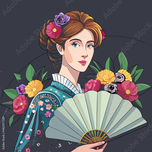 japanese girl with fan