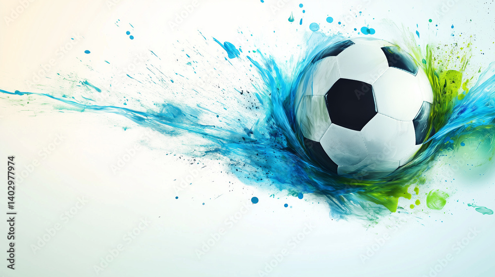Fototapeta premium soccer ball in the water watercolor background