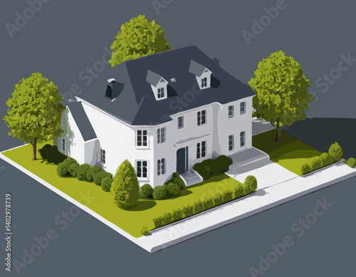 Illustration vectorielle de rendu 3D de la maison avec clés, investissement immobilier, hypothèque et location