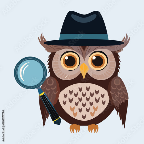 Detective Owl with Hat and Magnifier