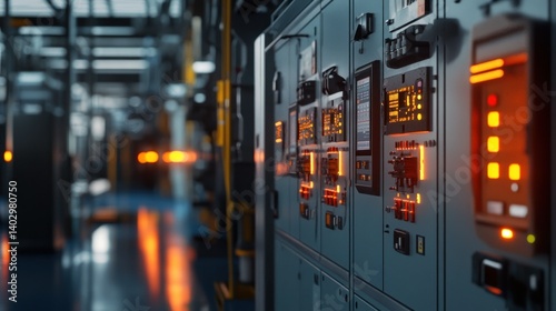 Electrical panels and control systems within an industrial building