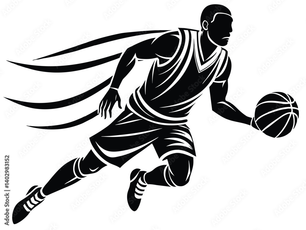 Fototapeta premium Vector sport illustration shows silhouettes of an american football player, a basketball player, and a football player in action