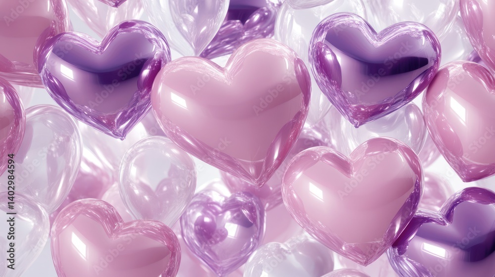 A Cluster of Pink and Purple Heart-Shaped Balloons A Cluster of Pink and Purple Heart-Shaped Balloons